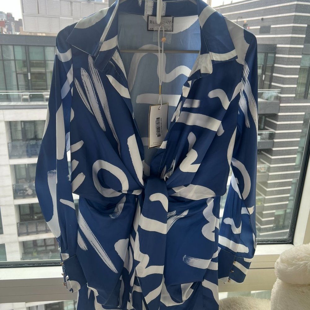 RUNAWAY The Label Ruby Blue Shirt Satin Dress